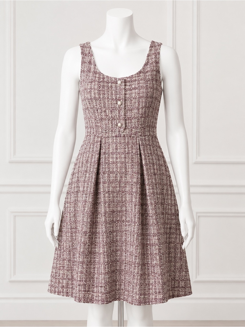 Allegra K Sleeveless Tweed Midi Dress in Mauve and Cream